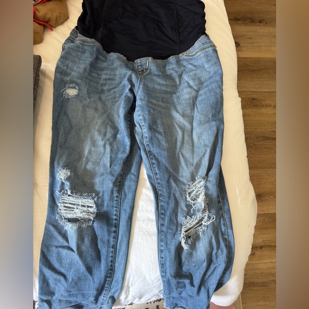 Distressed Blue Maternity Ankle Jeans
